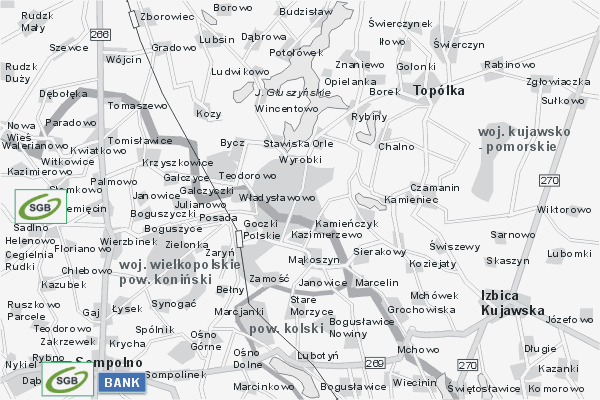 Mapa ( Plan ) Wielkopolski. Warstwa Bankowa Wielkopolska. Wielkopolska.  
  
   Warstwa bankowa prezentuje wybrane lokalizacje wielkopolskich bankw w postaci umieszczonego znaku graficznego BANK. Po najechaniu kursorem myszy na znak graficzny pojawia si nazwa i adres lokalizowanego banku (IE), a po klikniciu w niektre loga otwiera dodatkowe okienko z opisem banku i danymi teleadresowymi. Mapa wykonana jest w skali 1:50 000 - warstwa bankowa.

Wielkopolska - warstwa bankowa ( BANK ) Internetowego Planu Wielkopolski serwisu Cyber Wielkopolska.