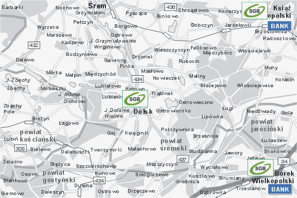 Mapa ( Plan ) Wielkopolski. Warstwa Bankowa Wielkopolska. Wielkopolska.  
  
   Warstwa bankowa prezentuje wybrane lokalizacje wielkopolskich bankw w postaci umieszczonego znaku graficznego BANK. Po najechaniu kursorem myszy na znak graficzny pojawia si nazwa i adres lokalizowanego banku (IE), a po klikniciu w niektre loga otwiera dodatkowe okienko z opisem banku i danymi teleadresowymi. Mapa wykonana jest w skali 1:50 000 - warstwa bankowa.

Wielkopolska - warstwa bankowa ( BANK ) Internetowego Planu Wielkopolski serwisu Cyber Wielkopolska.