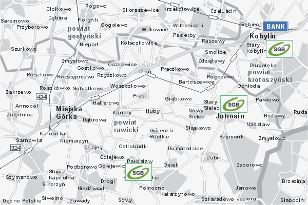 Mapa ( Plan ) Wielkopolski. Warstwa Bankowa Wielkopolska. Wielkopolska.  
  
   Warstwa bankowa prezentuje wybrane lokalizacje wielkopolskich bankw w postaci umieszczonego znaku graficznego BANK. Po najechaniu kursorem myszy na znak graficzny pojawia si nazwa i adres lokalizowanego banku (IE), a po klikniciu w niektre loga otwiera dodatkowe okienko z opisem banku i danymi teleadresowymi. Mapa wykonana jest w skali 1:50 000 - warstwa bankowa.

Wielkopolska - warstwa bankowa ( BANK ) Internetowego Planu Wielkopolski serwisu Cyber Wielkopolska.