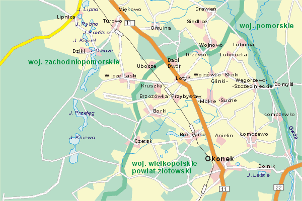 Mapa ( Plan ) Wielkopolski. Warstwa gwna. Wielkopolska.    
   Warstwa gwna prezentuje ukad miejscowoci, tras, drg, terenw zieleni Wielkopolski. Zaznaczono: gwne trasy komunikacyjne, trasy przelotowe Wielkopolski, jeziora, rzeki, trasy kolejowe, tereny zielone, przemysowe. Mapa wykonana jest w skali 1:50 000 - warstwa podstawowa oraz w wikszych skalach.

Wielkopolska - warstwa gwna Internetowej Mapy Wielkopolski serwisu Cyber Wielkopolska.