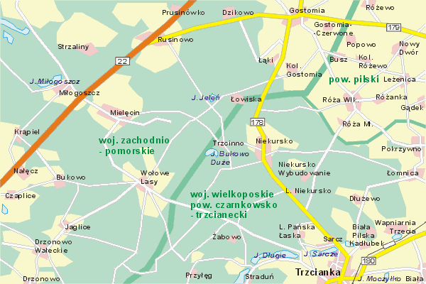 Mapa ( Plan ) Wielkopolski. Warstwa gwna. Wielkopolska.    
   Warstwa gwna prezentuje ukad miejscowoci, tras, drg, terenw zieleni Wielkopolski. Zaznaczono: gwne trasy komunikacyjne, trasy przelotowe Wielkopolski, jeziora, rzeki, trasy kolejowe, tereny zielone, przemysowe. Mapa wykonana jest w skali 1:50 000 - warstwa podstawowa oraz w wikszych skalach.

Wielkopolska - warstwa gwna Internetowej Mapy Wielkopolski serwisu Cyber Wielkopolska.