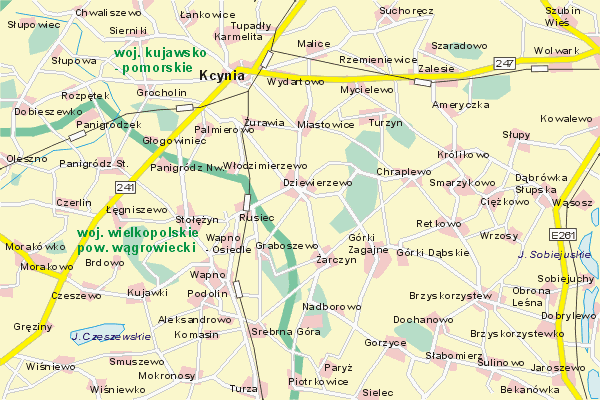 Mapa ( Plan ) Wielkopolski. Warstwa gwna. Wielkopolska.    
   Warstwa gwna prezentuje ukad miejscowoci, tras, drg, terenw zieleni Wielkopolski. Zaznaczono: gwne trasy komunikacyjne, trasy przelotowe Wielkopolski, jeziora, rzeki, trasy kolejowe, tereny zielone, przemysowe. Mapa wykonana jest w skali 1:50 000 - warstwa podstawowa oraz w wikszych skalach.

Wielkopolska - warstwa gwna Internetowej Mapy Wielkopolski serwisu Cyber Wielkopolska.