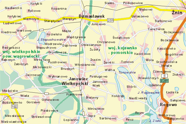 Mapa ( Plan ) Wielkopolski. Warstwa gwna. Wielkopolska.    
   Warstwa gwna prezentuje ukad miejscowoci, tras, drg, terenw zieleni Wielkopolski. Zaznaczono: gwne trasy komunikacyjne, trasy przelotowe Wielkopolski, jeziora, rzeki, trasy kolejowe, tereny zielone, przemysowe. Mapa wykonana jest w skali 1:50 000 - warstwa podstawowa oraz w wikszych skalach.

Wielkopolska - warstwa gwna Internetowej Mapy Wielkopolski serwisu Cyber Wielkopolska.