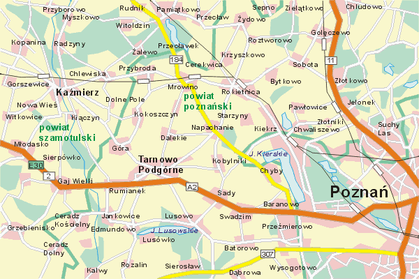 Mapa ( Plan ) Wielkopolski. Warstwa gwna. Wielkopolska.    
   Warstwa gwna prezentuje ukad miejscowoci, tras, drg, terenw zieleni Wielkopolski. Zaznaczono: gwne trasy komunikacyjne, trasy przelotowe Wielkopolski, jeziora, rzeki, trasy kolejowe, tereny zielone, przemysowe. Mapa wykonana jest w skali 1:50 000 - warstwa podstawowa oraz w wikszych skalach.

Wielkopolska - warstwa gwna Internetowej Mapy Wielkopolski serwisu Cyber Wielkopolska.