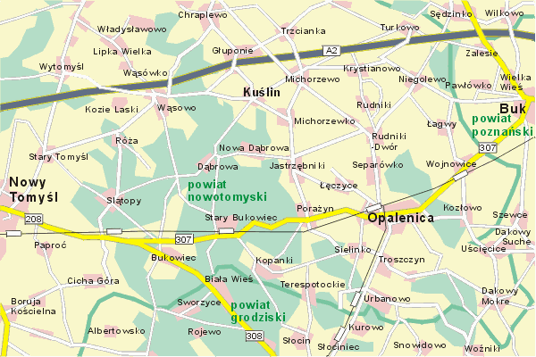 Mapa ( Plan ) Wielkopolski. Warstwa gwna. Wielkopolska.    
   Warstwa gwna prezentuje ukad miejscowoci, tras, drg, terenw zieleni Wielkopolski. Zaznaczono: gwne trasy komunikacyjne, trasy przelotowe Wielkopolski, jeziora, rzeki, trasy kolejowe, tereny zielone, przemysowe. Mapa wykonana jest w skali 1:50 000 - warstwa podstawowa oraz w wikszych skalach.

Wielkopolska - warstwa gwna Internetowej Mapy Wielkopolski serwisu Cyber Wielkopolska.