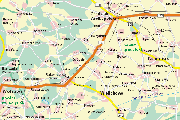 Mapa ( Plan ) Wielkopolski. Warstwa gwna. Wielkopolska.    
   Warstwa gwna prezentuje ukad miejscowoci, tras, drg, terenw zieleni Wielkopolski. Zaznaczono: gwne trasy komunikacyjne, trasy przelotowe Wielkopolski, jeziora, rzeki, trasy kolejowe, tereny zielone, przemysowe. Mapa wykonana jest w skali 1:50 000 - warstwa podstawowa oraz w wikszych skalach.

Wielkopolska - warstwa gwna Internetowej Mapy Wielkopolski serwisu Cyber Wielkopolska.