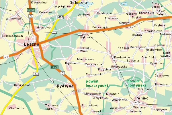 Mapa ( Plan ) Wielkopolski. Warstwa gwna. Wielkopolska.    
   Warstwa gwna prezentuje ukad miejscowoci, tras, drg, terenw zieleni Wielkopolski. Zaznaczono: gwne trasy komunikacyjne, trasy przelotowe Wielkopolski, jeziora, rzeki, trasy kolejowe, tereny zielone, przemysowe. Mapa wykonana jest w skali 1:50 000 - warstwa podstawowa oraz w wikszych skalach.

Wielkopolska - warstwa gwna Internetowej Mapy Wielkopolski serwisu Cyber Wielkopolska.