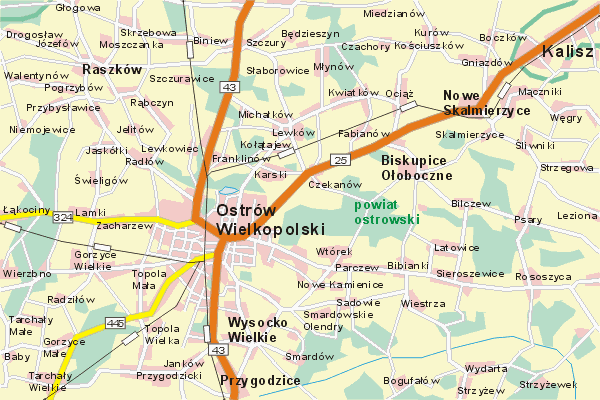 Mapa ( Plan ) Wielkopolski. Warstwa gwna. Wielkopolska.    
   Warstwa gwna prezentuje ukad miejscowoci, tras, drg, terenw zieleni Wielkopolski. Zaznaczono: gwne trasy komunikacyjne, trasy przelotowe Wielkopolski, jeziora, rzeki, trasy kolejowe, tereny zielone, przemysowe. Mapa wykonana jest w skali 1:50 000 - warstwa podstawowa oraz w wikszych skalach.

Wielkopolska - warstwa gwna Internetowej Mapy Wielkopolski serwisu Cyber Wielkopolska.