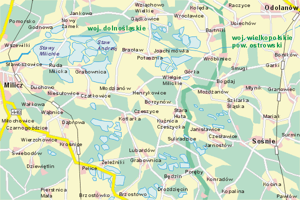 Mapa ( Plan ) Wielkopolski. Warstwa gwna. Wielkopolska.    
   Warstwa gwna prezentuje ukad miejscowoci, tras, drg, terenw zieleni Wielkopolski. Zaznaczono: gwne trasy komunikacyjne, trasy przelotowe Wielkopolski, jeziora, rzeki, trasy kolejowe, tereny zielone, przemysowe. Mapa wykonana jest w skali 1:50 000 - warstwa podstawowa oraz w wikszych skalach.

Wielkopolska - warstwa gwna Internetowej Mapy Wielkopolski serwisu Cyber Wielkopolska.