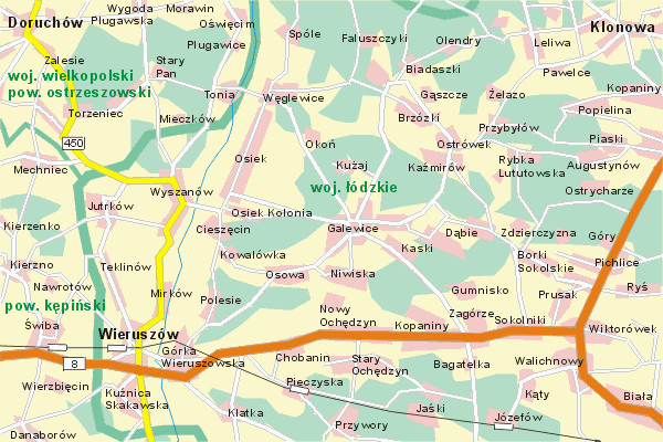 Mapa ( Plan ) Wielkopolski. Warstwa gwna. Wielkopolska.    
   Warstwa gwna prezentuje ukad miejscowoci, tras, drg, terenw zieleni Wielkopolski. Zaznaczono: gwne trasy komunikacyjne, trasy przelotowe Wielkopolski, jeziora, rzeki, trasy kolejowe, tereny zielone, przemysowe. Mapa wykonana jest w skali 1:50 000 - warstwa podstawowa oraz w wikszych skalach.

Wielkopolska - warstwa gwna Internetowej Mapy Wielkopolski serwisu Cyber Wielkopolska.