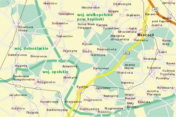 Mapa ( Plan ) Wielkopolski. Warstwa gwna. Wielkopolska.    
   Warstwa gwna prezentuje ukad miejscowoci, tras, drg, terenw zieleni Wielkopolski. Zaznaczono: gwne trasy komunikacyjne, trasy przelotowe Wielkopolski, jeziora, rzeki, trasy kolejowe, tereny zielone, przemysowe. Mapa wykonana jest w skali 1:50 000 - warstwa podstawowa oraz w wikszych skalach.

Wielkopolska - warstwa gwna Internetowej Mapy Wielkopolski serwisu Cyber Wielkopolska.